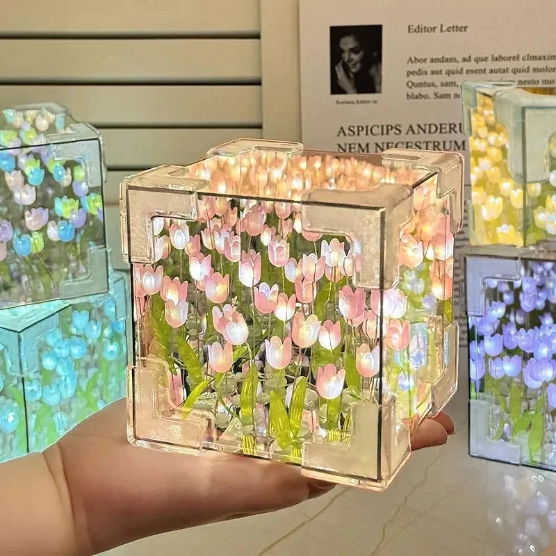 DIY Tulip Flower Cube Night Light-Complete Kit For Room Decor,Perfect Bierthday Gift For Couples