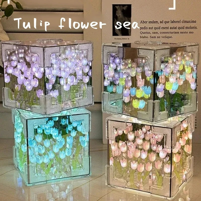 DIY Tulip Flower Cube Night Light-Complete Kit For Room Decor,Perfect Bierthday Gift For Couples