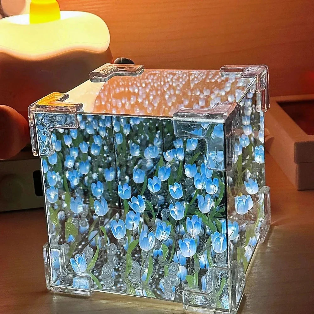 DIY Tulip Flower Cube Night Light-Complete Kit For Room Decor,Perfect Bierthday Gift For Couples